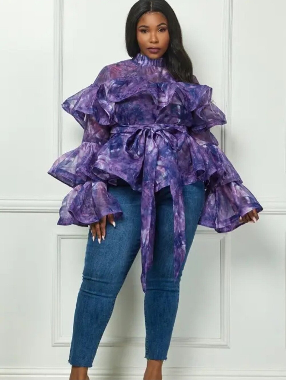 Purple Ruffled Women's Top - Picture 6 of 7